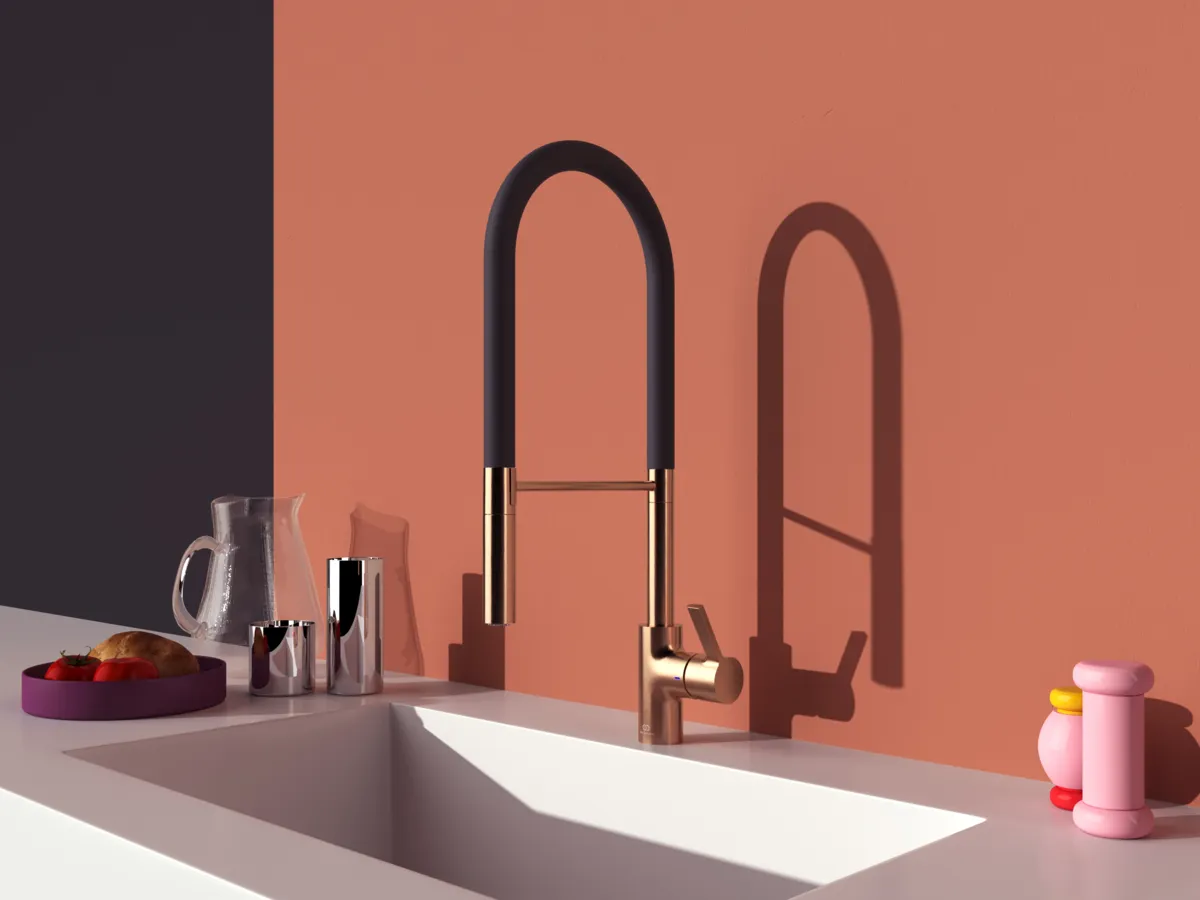 Küchenarmatur Gusto Ausladung 225mm Semi-Pro 2-Funktionsbrause Höhe 604mm Brushed Gold Küchenarmatur Gusto Ausladung 225mm Semi-Pro 2-Funktionsbrause Höhe 604mm Brushed Gold