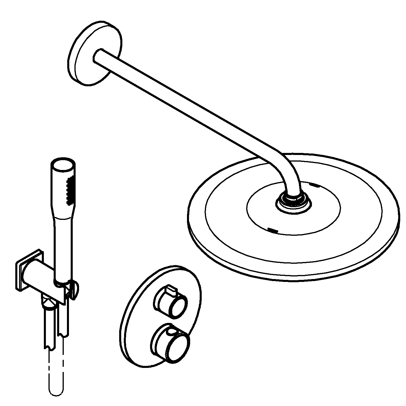 Unterputz Duschsystem Grohtherm 34869, UP-Thermostat-Brausebatterie für 2 Abgänge, integriertes Absperr-/Umstellventil, Rapido SmartBox, Kopfbrause Rainshower Mono 310, Euphoria Cosmopolitan Stick Handbrause, Wandabgangsbogen, Brauseschlauch, chrom