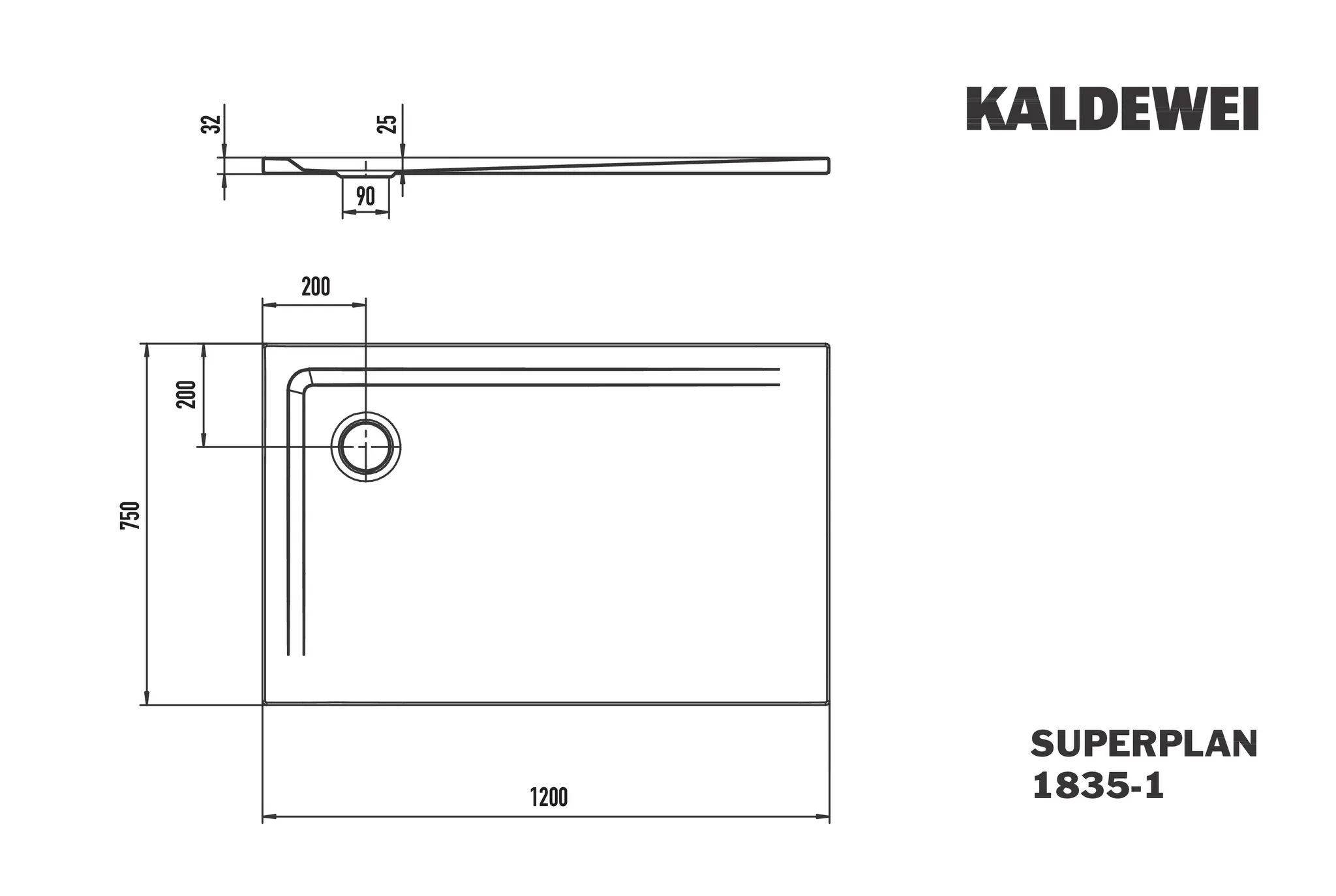 Kaldewei Duschwanne „Superplan“ 75 × 120 cm mit Perl-Effekt, in cool grey 70