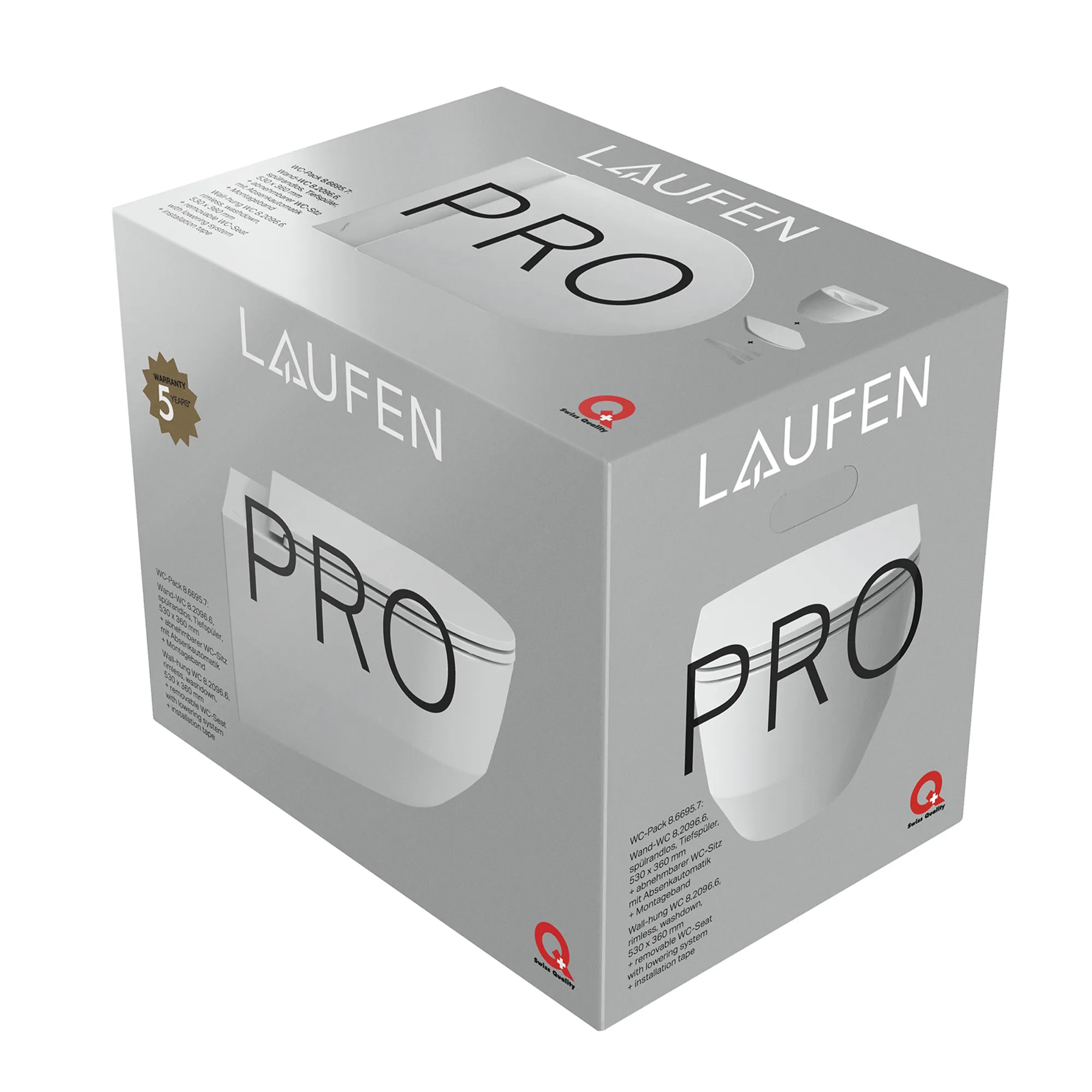 Tiefspül-WC wandhängend+Sitz PRO Pack 530x365x350 spülrandlos weiß