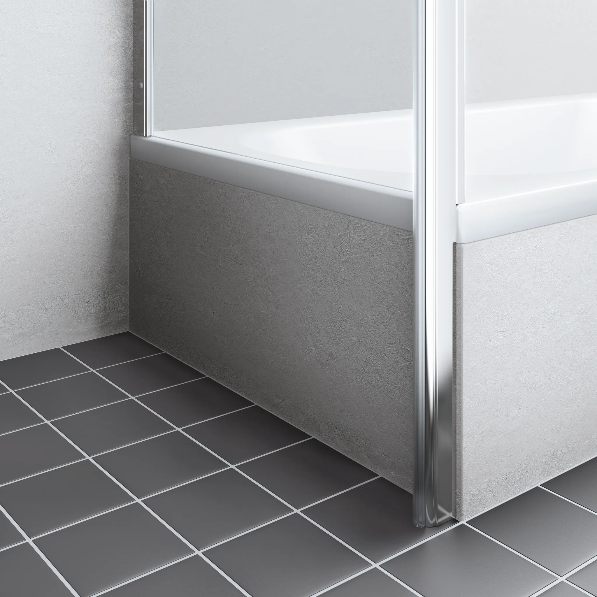Kermi verkürzte Seitenwand Seitenwand verkürzt auf Badewanne für Ecke „LIGA“ 160 cm Glas Klar, Profile Silber Mattglanz