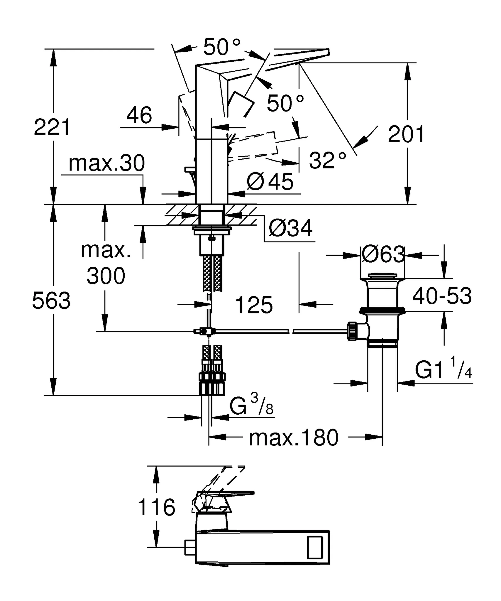 Einhand-Waschtischbatterie Allure Brilliant 24344, L-Size, Einlochmontage, Zugstangen-Ablaufgarnitur 1 1/4'', chrom Einhand-Waschtischbatterie Allure Brilliant 24344, L-Size, Einlochmontage, Zugstangen-Ablaufgarnitur 1 1/4'', chrom
