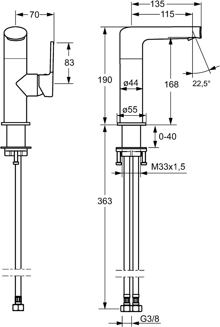 HansaRONDA Einhebelmischer Waschtischbatterie 5534, Ausladung 115 mm, DN15, Chrom