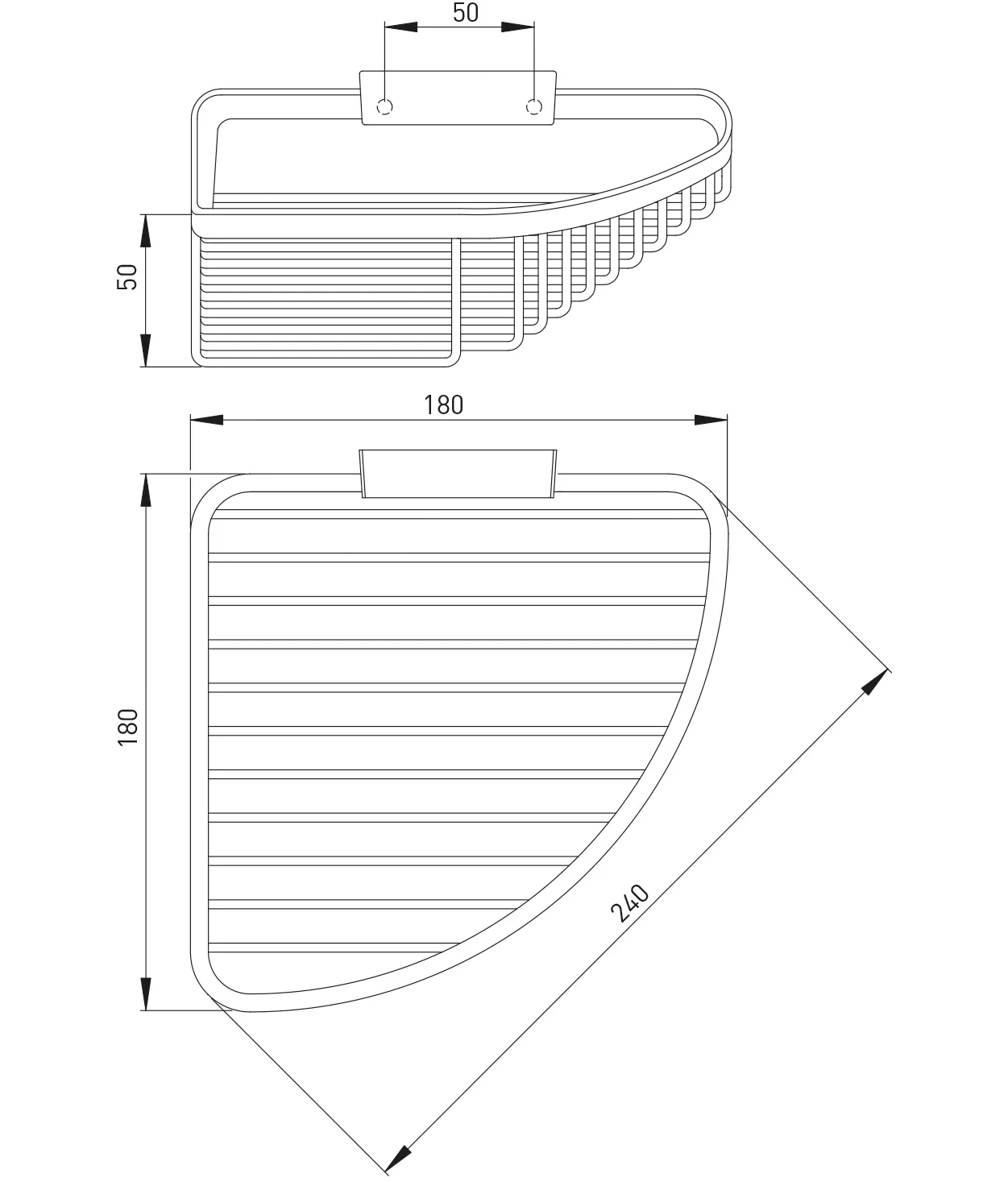 ASW Eck-Schwammkorb, Befestigung verdeckt 180 × 240 × 50 mm