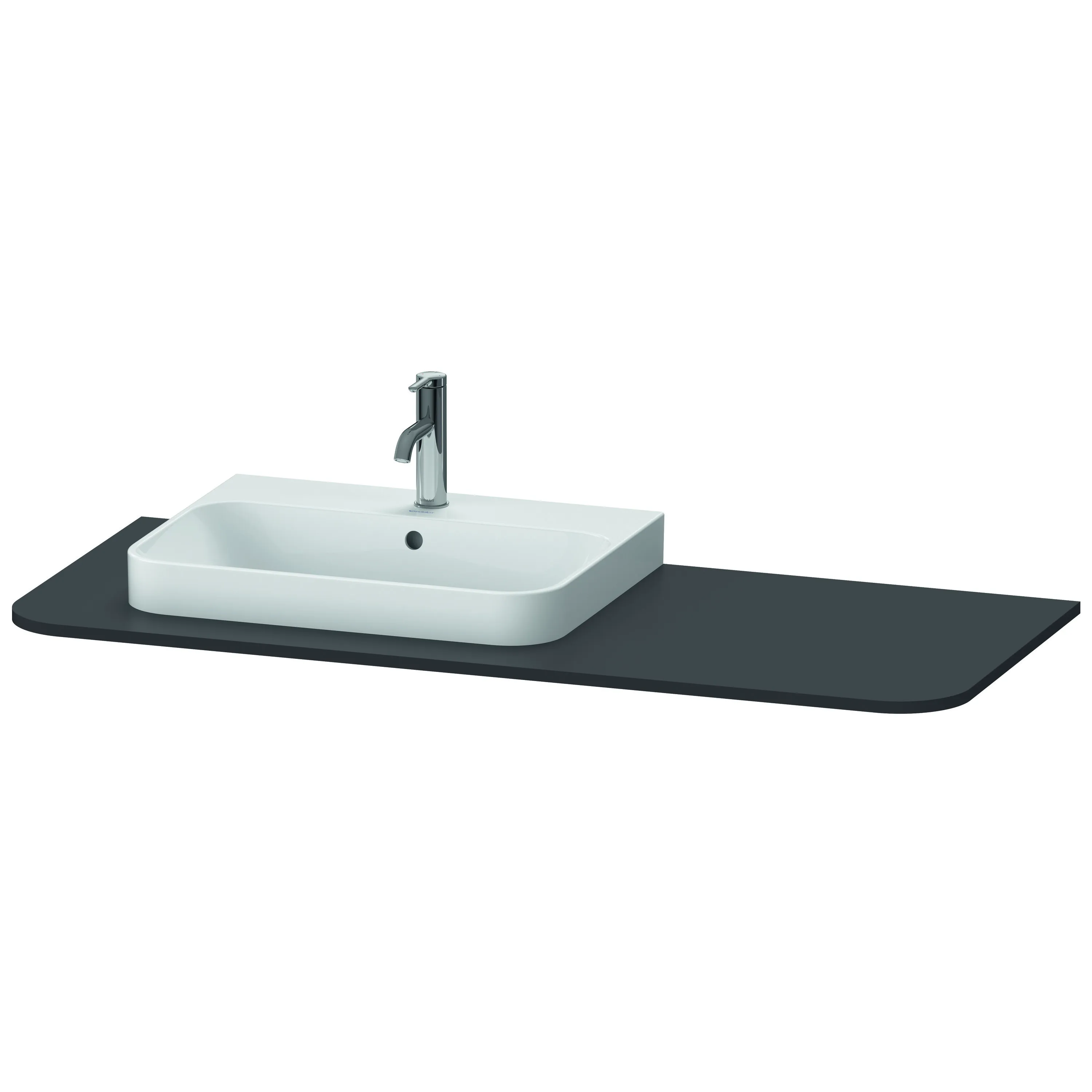 Duravit Konsole „Happy D.2 Plus“, links in Graphit Supermatt Ausschnitte: 1 / Farbe: Graphit Supermatt / Größe: 130 × 55 × 1,6 cm Duravit Konsole „Happy D.2 Plus“, links in Graphit Supermatt Ausschnitte: 1 / Farbe: Graphit Supermatt / Größe: 130 × 55 × 1,6 cm