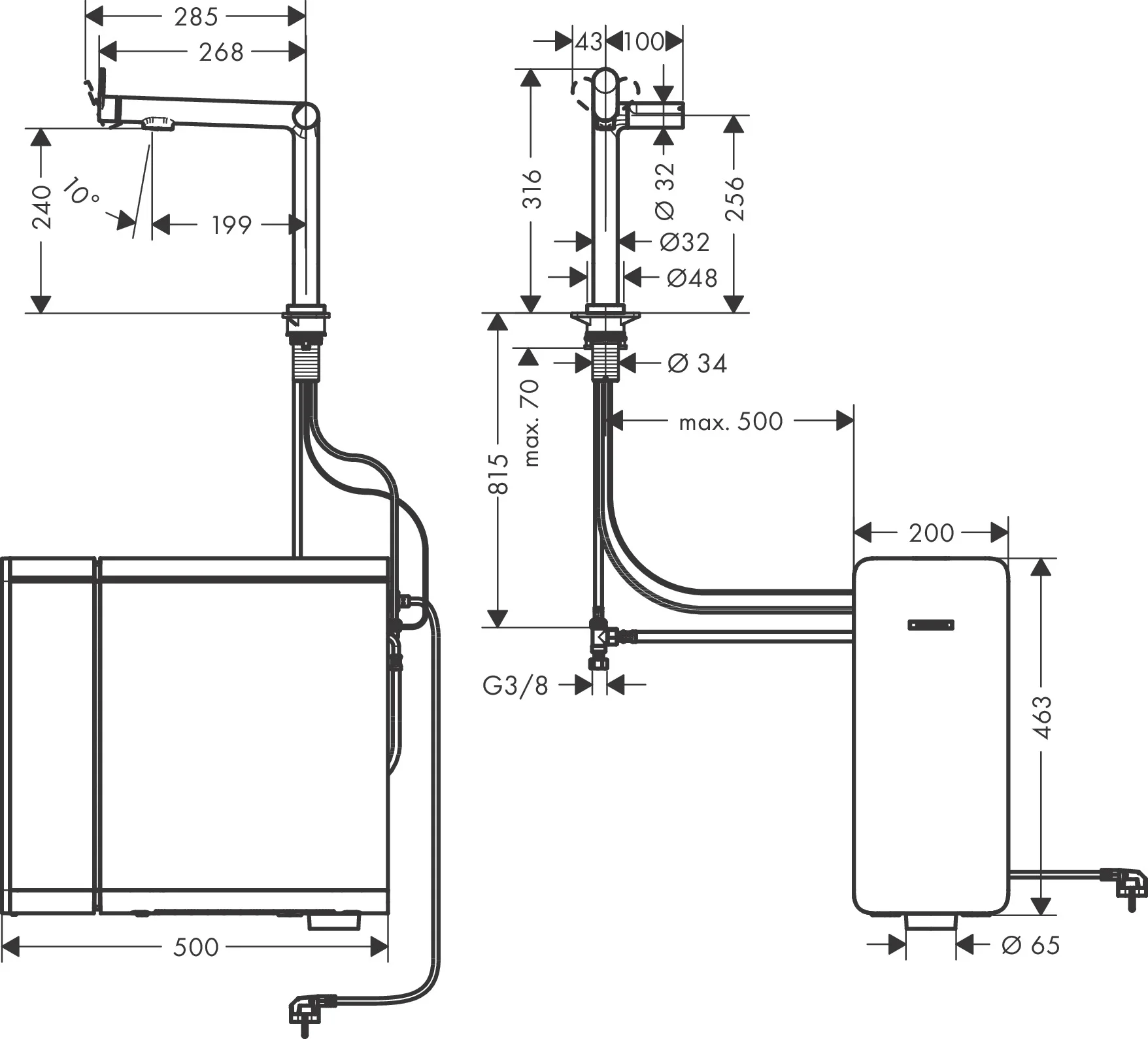 Hansgrohe Aqittura M91 SodaSystem 240, 1jet Starter Set Chrom - Einhebel-Küchenmischer mit Laminarstrahl, ComfortZone 240, Schwenkbereich 60° oder 110°, Hahnlochbohrung 35 mm