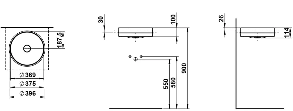 Laufen Einbauwaschtisch UNISONO rund ohne Armaturenloch 375 x 375 mm, 114 mm in schwarz matt Laufen Einbauwaschtisch UNISONO rund ohne Armaturenloch 375 x 375 mm, 114 mm in schwarz matt
