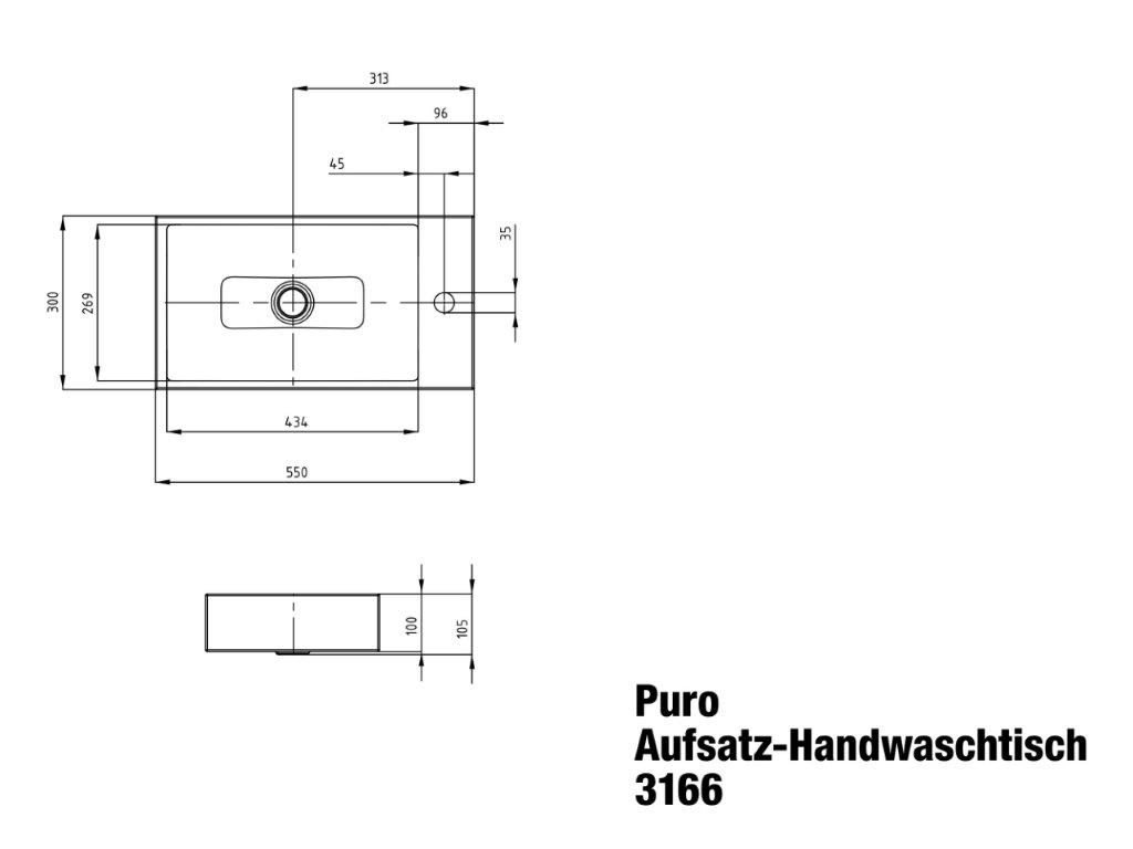 Aufsatzwaschtisch „Puro“ 55 × 30 cm, ohne Überlauf, ohne Hahnlochbohrung in alpinweiß mit Perl-Effekt