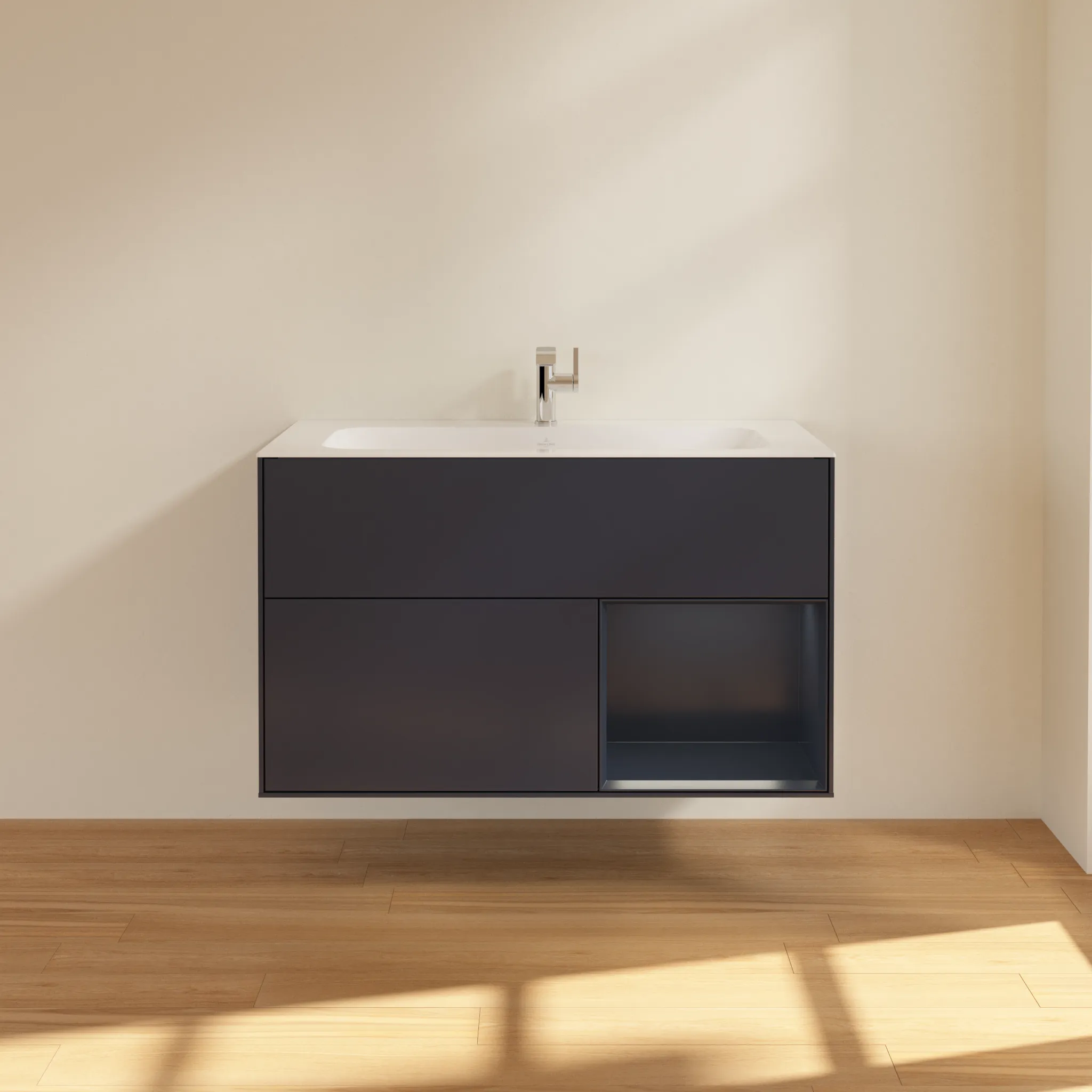 Villeroy & Boch Waschtischunterschrank „Finion“ für Schrankwaschtisch 996 × 591 × 498 mm Midnight Blue Matt Lacquer, für Becken mittig Villeroy & Boch Waschtischunterschrank „Finion“ für Schrankwaschtisch 996 × 591 × 498 mm Midnight Blue Matt Lacquer, für Becken mittig