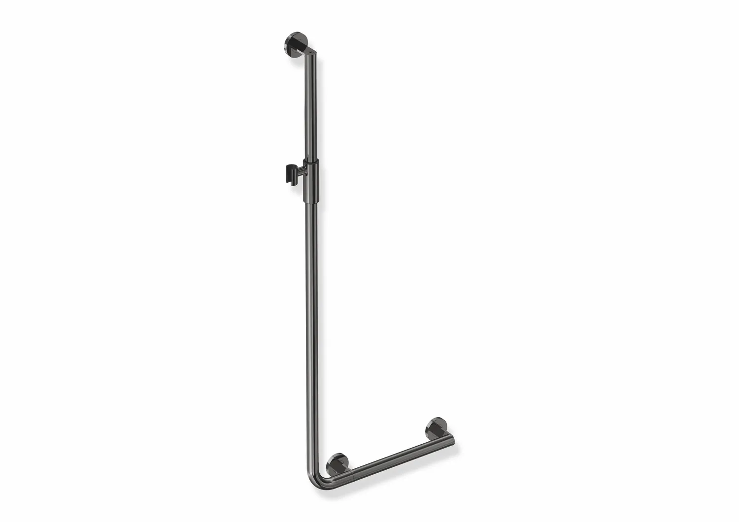 Winkelgriff mit Brausehalter, Edelstahl, PVD, waagerechte Länge 450 mm, senkrechte Länge 1250 mm, D: 32 mm, Ausführung rechts, mit magnetischem Brausehalter, in Farbe CK (messing glänzend) Winkelgriff mit Brausehalter, Edelstahl, PVD, waagerechte Länge 450 mm, senkrechte Länge 1250 mm, D: 32 mm, Ausführung rechts, mit magnetischem Brausehalter, in Farbe CK (messing glänzend)