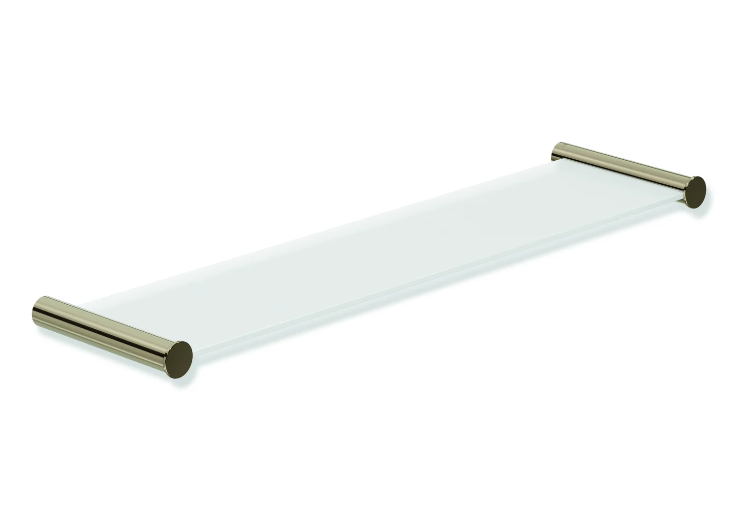 Ablage des Systems 162, Edelstahl, PVD, bestehend aus seitlichen Halteelementen und Ablagefläche aus Glas, 450 mm breit, 122 mm tief, in Farbe CK (Messing glänzend)