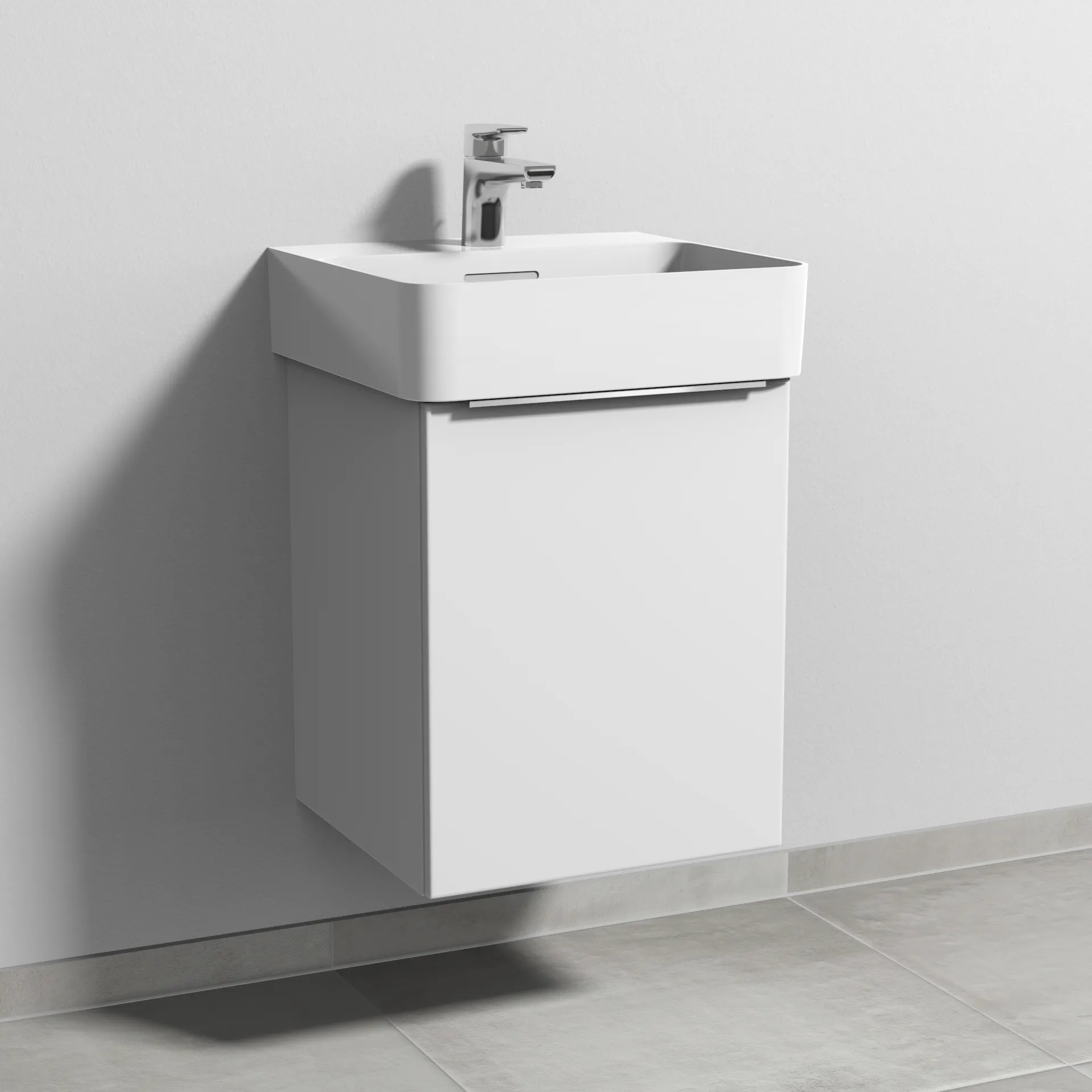 Sanipa Waschtischunterschrank „3way“ passend zu Keramik-Waschtische VAL von Laufen 410 × 520 × 397 mm in Weiß-Soft, Anschlag rechts