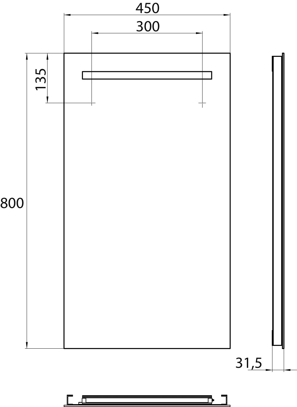 Lichtspiegel MI 100, 450 x 800 mm4000K, Raumschaltung IP 44
