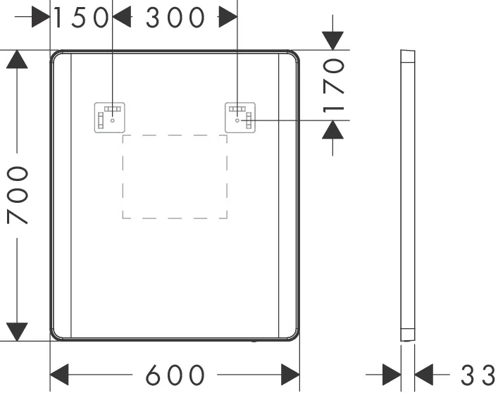 Hansgrohe Xarita Lite Q Spiegel mit seitlicher LED-Beleuchtung IR Sensor MSW, Mattschwarz, Maße: 600x700x30 mm