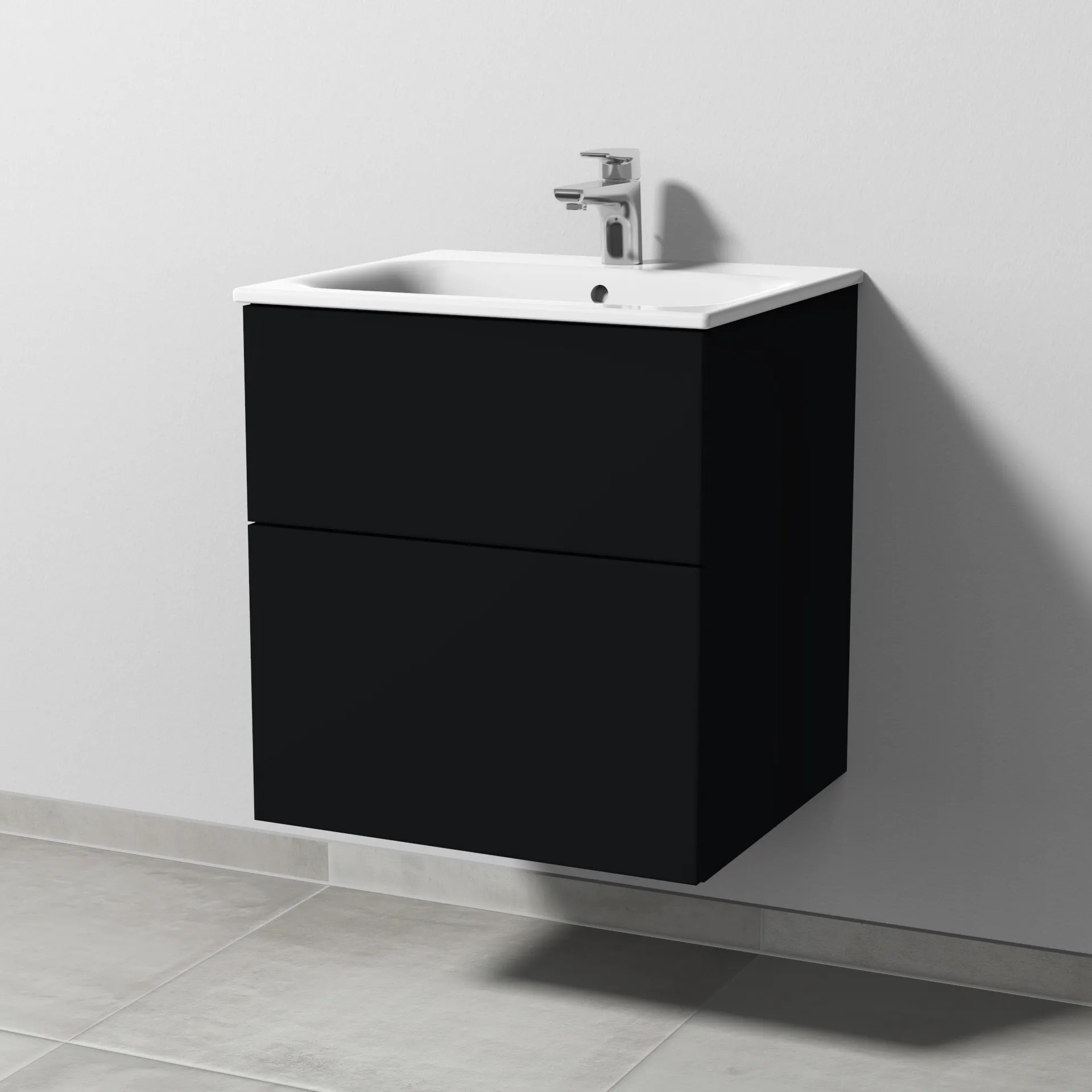 Sanipa Waschtischunterschrank „3way“ passend zu Keramik-Waschtische Renova Plan Slim von Geberit 535 × 582 × 472 mm in Schwarz (matt)