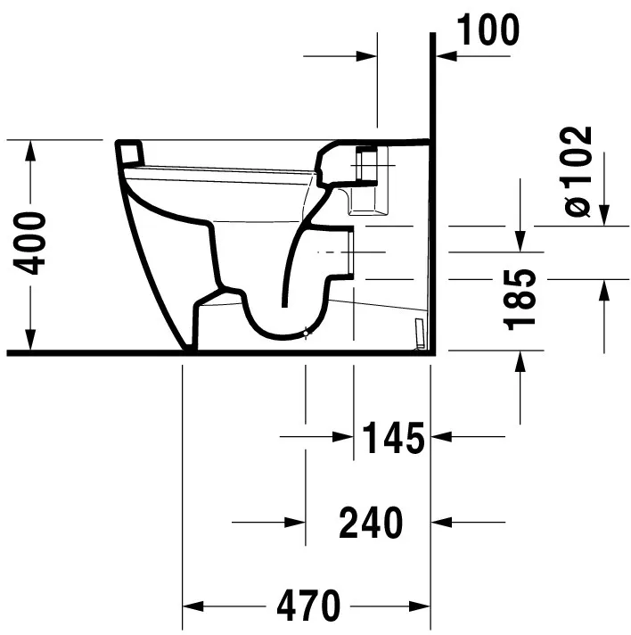 Stand-Tiefspül-WC back to wall „ME by Starck“ 37 × 40 × 60 cm in, Abgang waagerecht