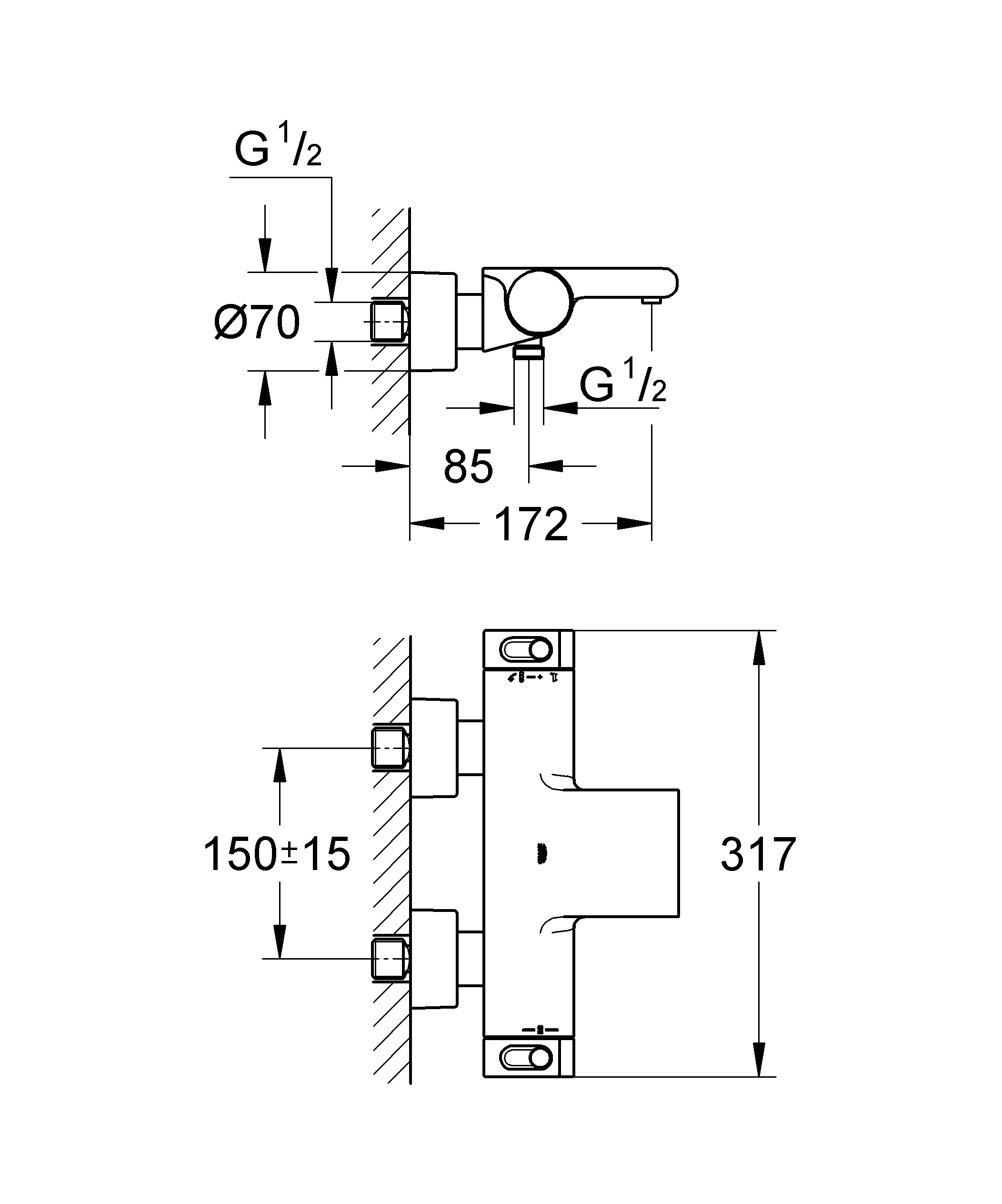 Thermostat-Wannenbatterie Grohtherm 2000 34174_1, Wandmontage, chrom