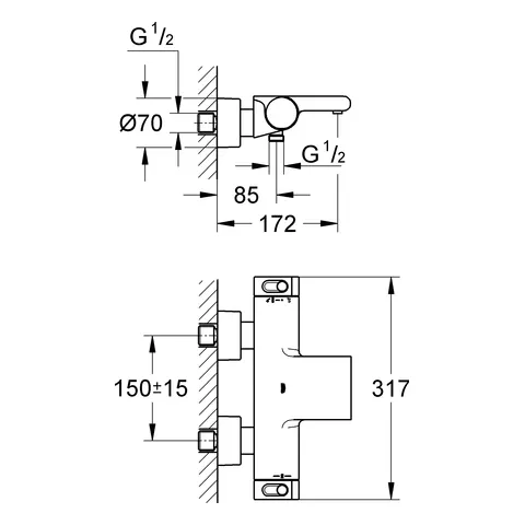 Thermostat-Wannenbatterie Grohtherm 2000 34174_1, Wandmontage, chrom Thermostat-Wannenbatterie Grohtherm 2000 34174_1, Wandmontage, chrom