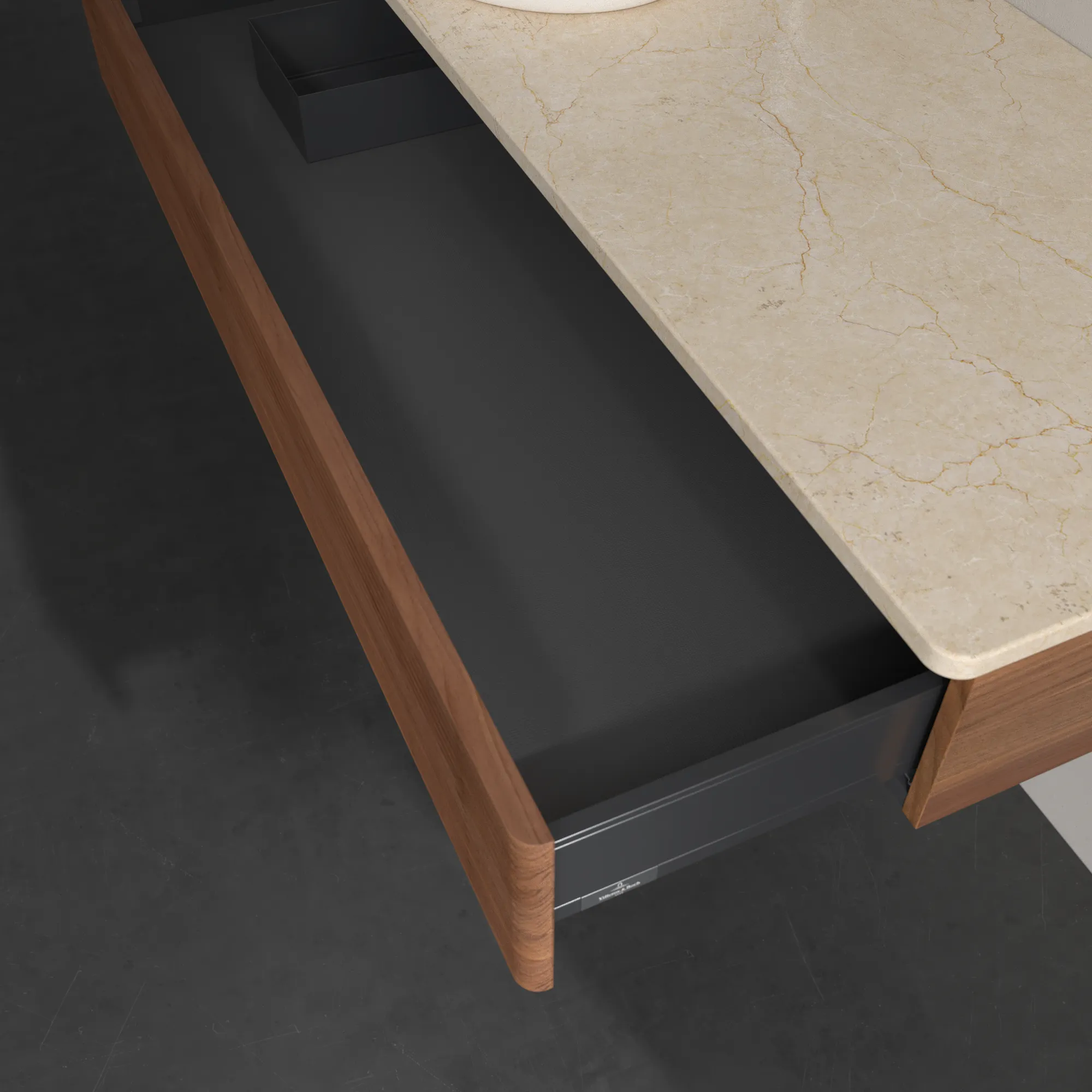 Villeroy & Boch Waschtischunterschrank „Antao“ 1200 × 190 × 500 mm Warm Walnut, für Becken links, ohne Beleuchtung Villeroy & Boch Waschtischunterschrank „Antao“ 1200 × 190 × 500 mm Warm Walnut, für Becken links, ohne Beleuchtung