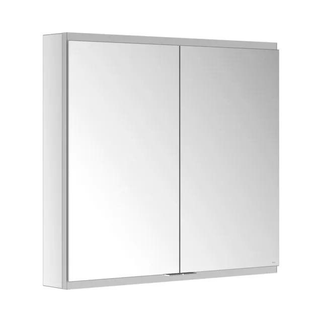 KEUCO Wandvorbau Spiegelschrank 2-türig „Royal Modular 2.0“ in Silber (eloxiert), Aufputz, ohne Beleuchtung, mit Steckdosen 800 × 700 × 120 mm