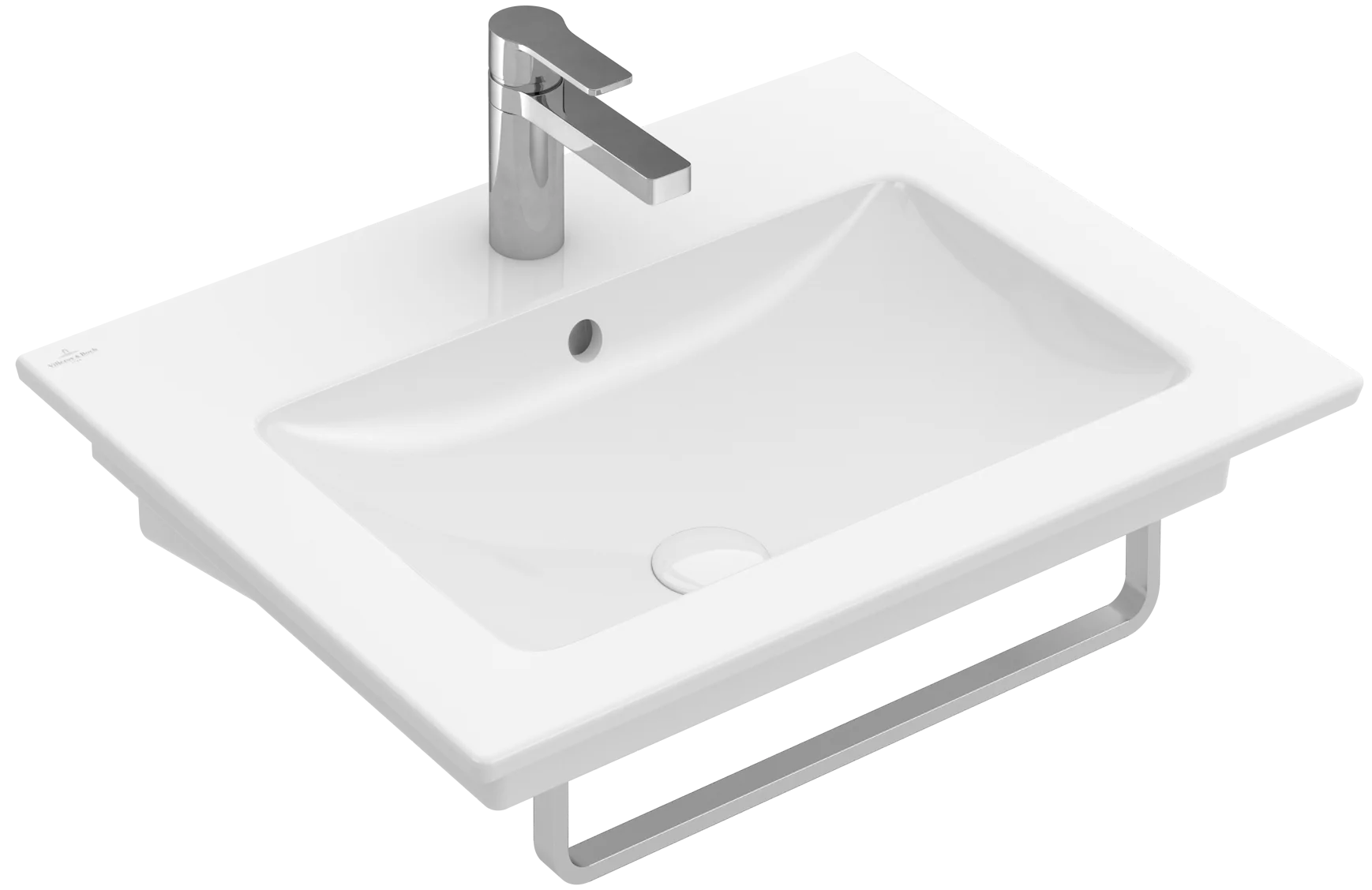 Villeroy & Boch Wandwaschtisch „Venticello“ 655 × 500 × 170 mm, für Becken mittig, mit Hahnlochbohrung, Hahnlochposition mittig in Weiß Alpin