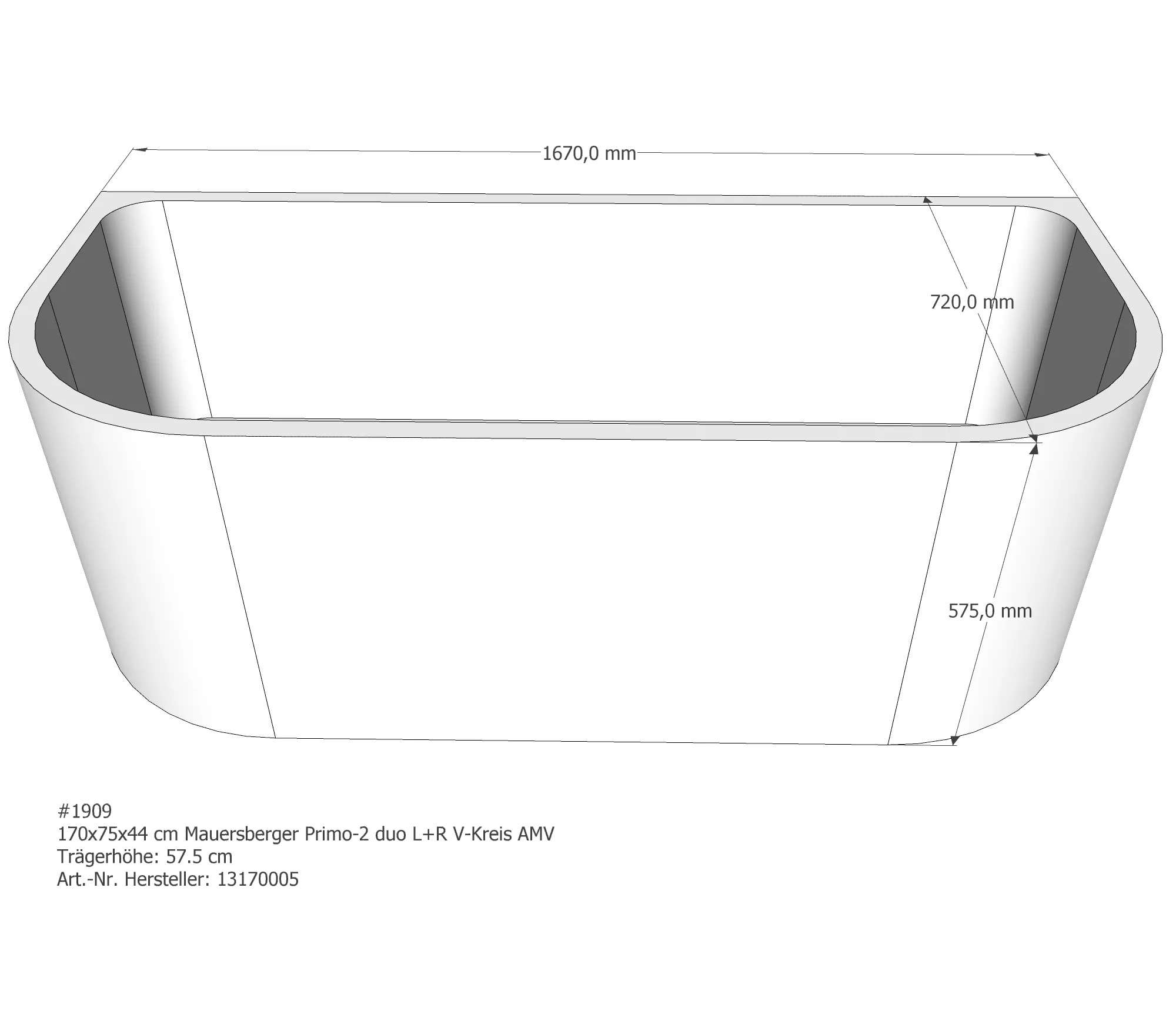 Badewannenträger passend für Mauersberger Primo 2 duo links 170 × 75 × 44 cm Badewannenträger passend für Mauersberger Primo 2 duo links 170 × 75 × 44 cm