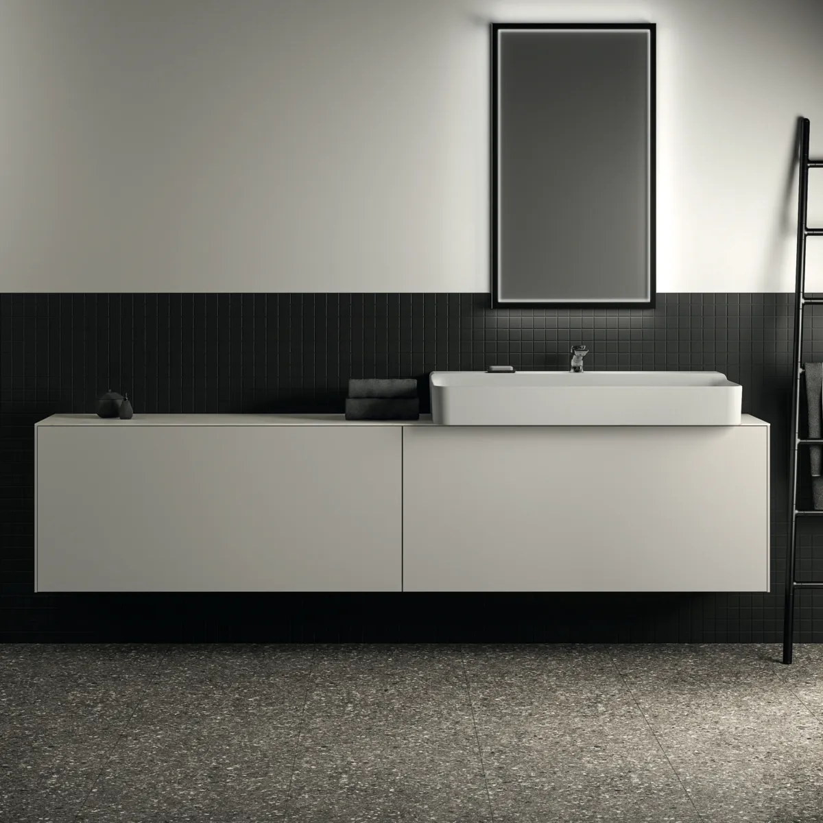 Waschtischplatte Conca, aus Keramik, 2387x373x6mm, Marmor Noir Desir