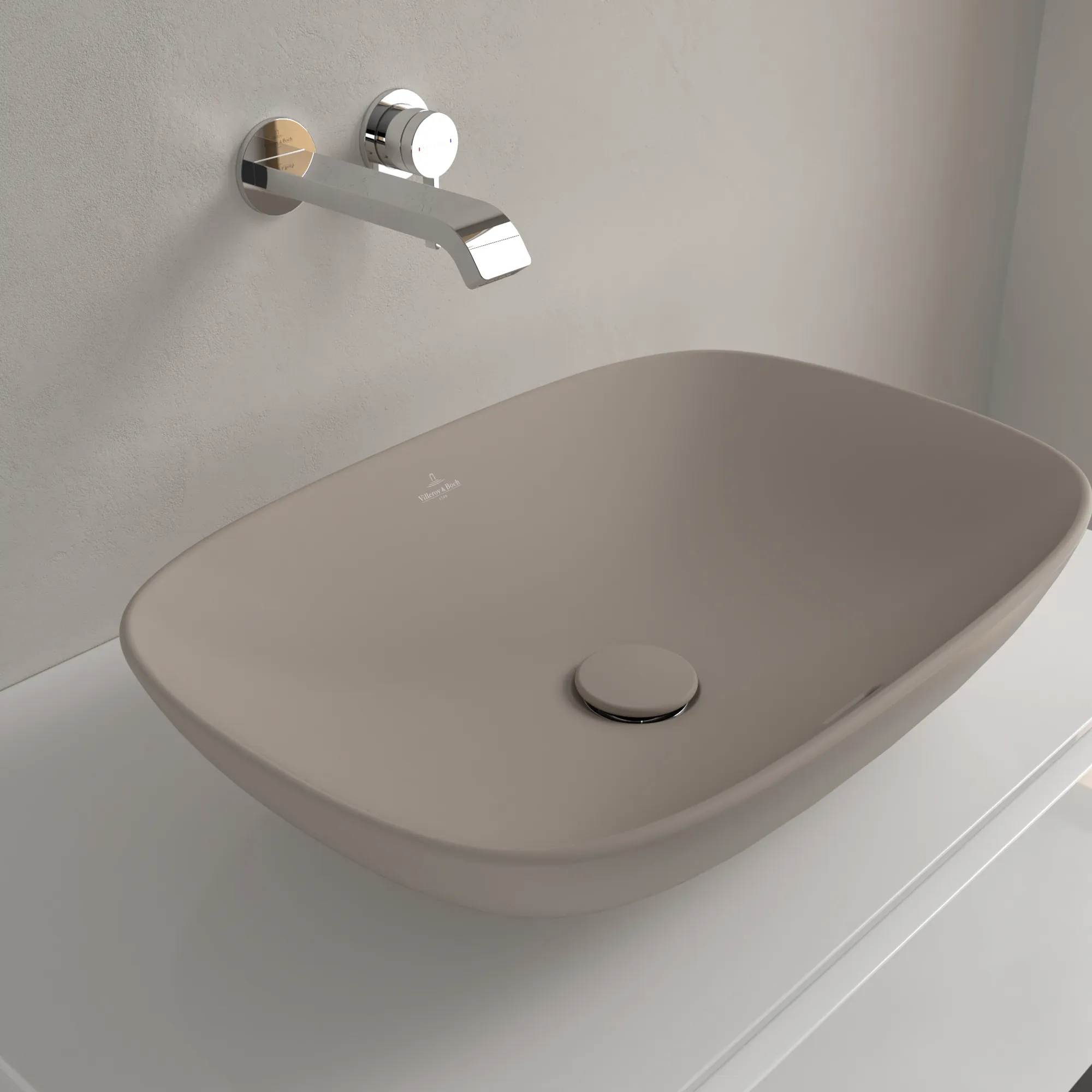 Villeroy & Boch Aufsatzwaschbecken Loop & Friends Almond CeramicPlus 560x380x150mm matt TitanCeram mit Überlauf