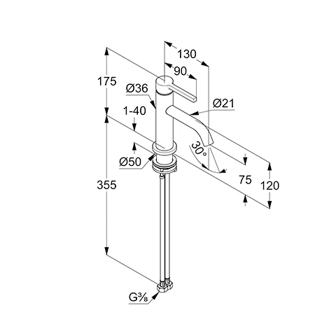 NOVA FONTE Pura WaschtischEHM 75 ohne Ablaufgarnitur chrom NOVA FONTE Pura WaschtischEHM 75 ohne Ablaufgarnitur chrom