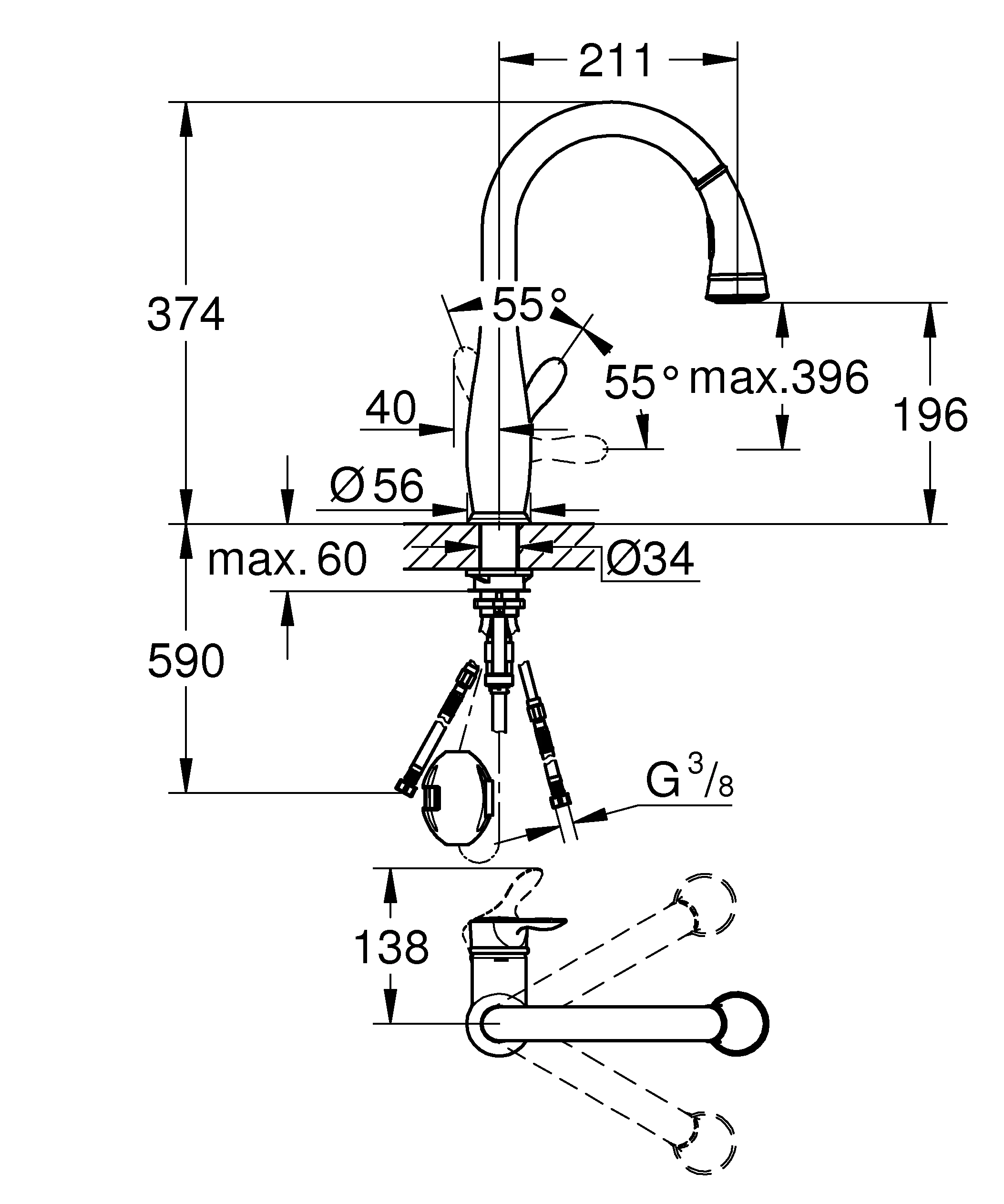 Einhand-Spültischbatterie Parkfield 30215_1, herausziehbare Dual Spülbrause, Einlochmontage, eigensicher, chrom