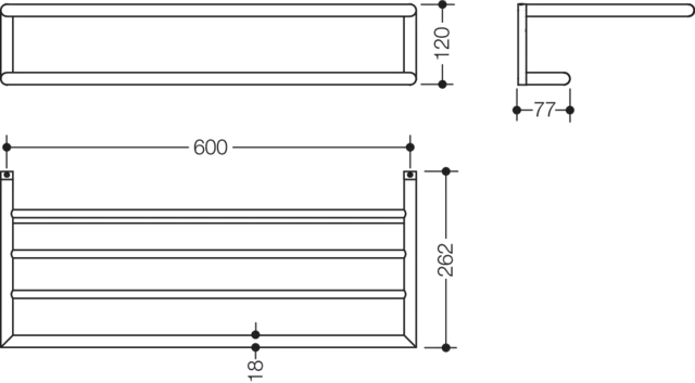 HEWI System 162 Badetuchablage m. Handtuchstange chrom 618mm breit HEWI System 162 Badetuchablage m. Handtuchstange chrom 618mm breit