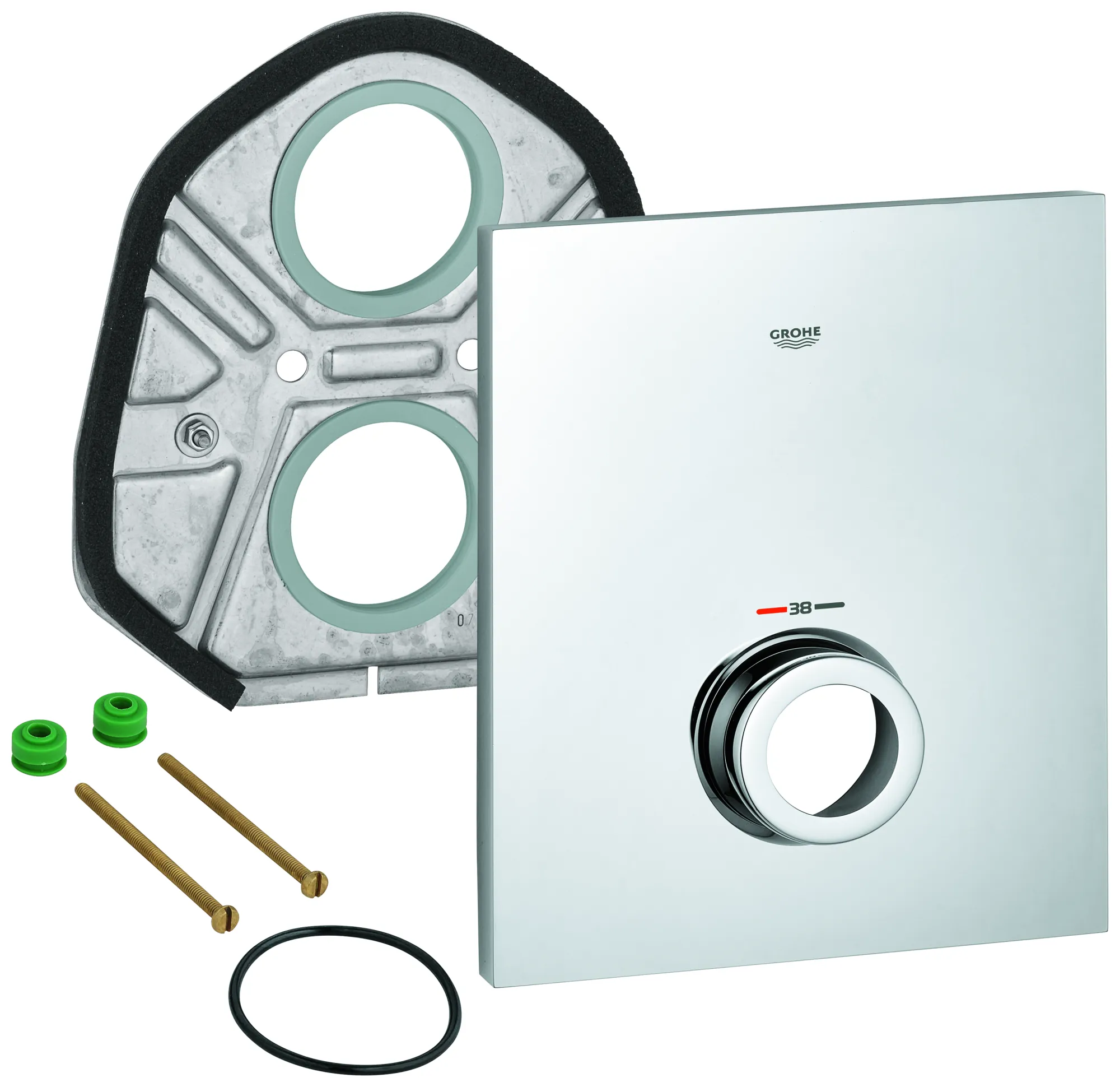 Rosette 47902, für Grohtherm F THM-Zentralbatterie Rapido Fertigmontageset, Metall, chrom Rosette 47902, für Grohtherm F THM-Zentralbatterie Rapido Fertigmontageset, Metall, chrom