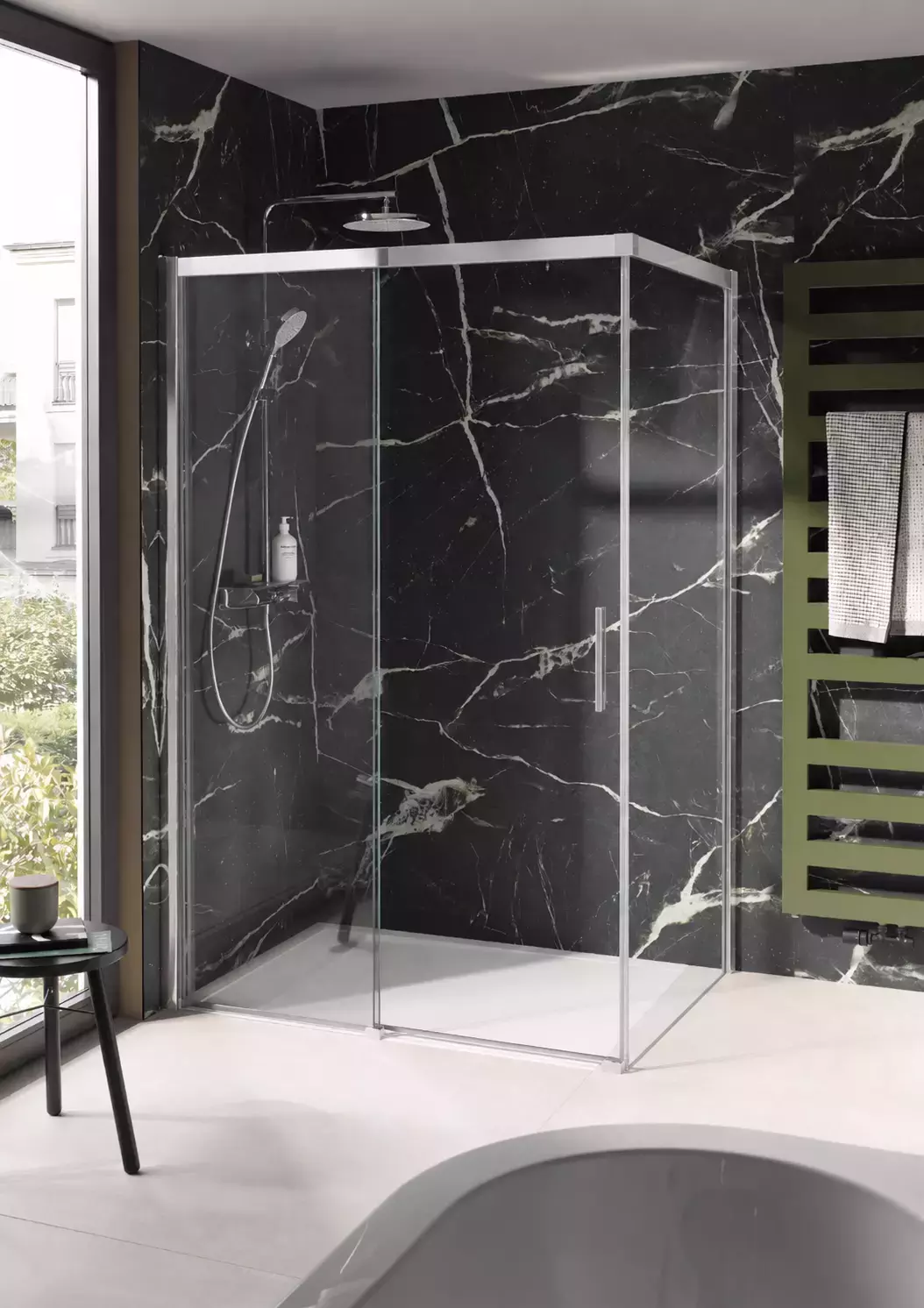 HSK Walk-In-Duschkabine Walk-In Schiebetür 2-teilig mit Seitenwand „Favorit“ Glas Carré, Profile Schwarz-matt, B: 1400 mm H: 2000 mm HSK Walk-In-Duschkabine Walk-In Schiebetür 2-teilig mit Seitenwand „Favorit“ Glas Carré, Profile Schwarz-matt, B: 1400 mm H: 2000 mm