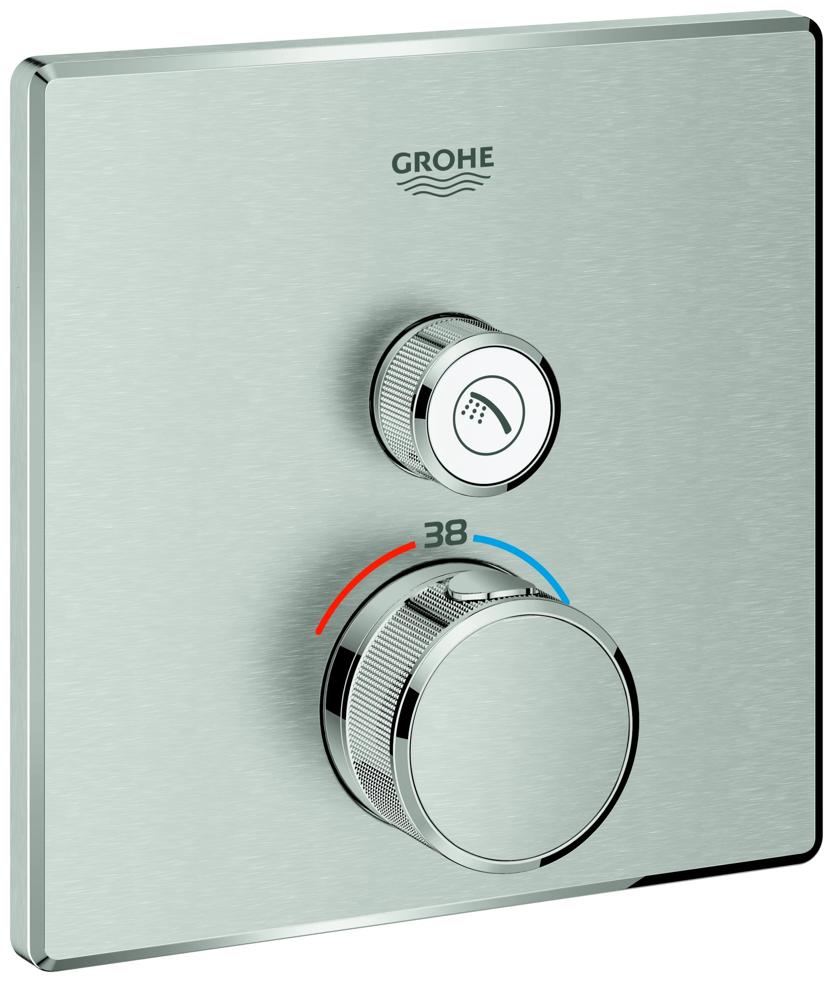 Thermostat Grohtherm SmartControl 29123, mit einem Absperrventil, Fertigmontageset für Rapido SmartBox, Wandrosette eckig, chrom