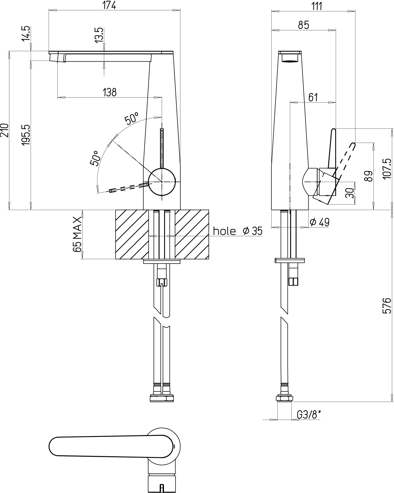 Villeroy & Boch Conum Einhebel-Waschtischarmatur TVW127004000, 49x210x174 mm, K5 Matt Black