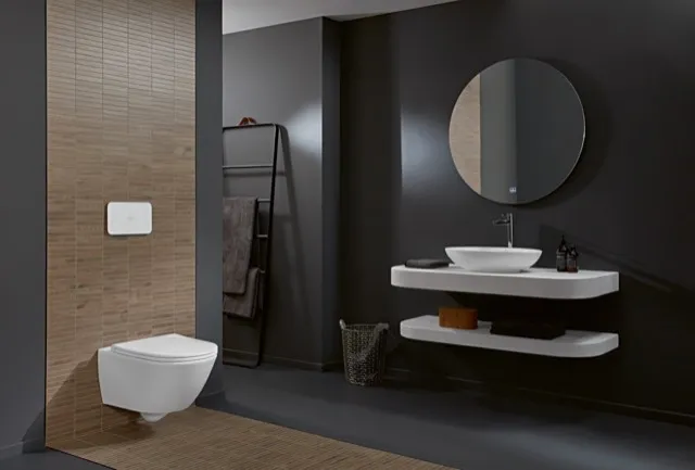 Wand-Tiefspül-WC Combi-Pack „Universo Twistflush“ 37 × 36 × 56 × 56 cm in Weiß Alpin, ohne Spülrand, Abgang waagerecht, Soft Closing, Quick Release
