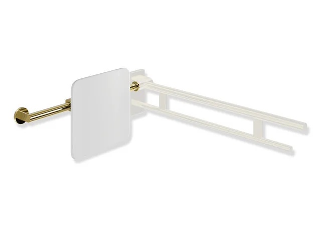 HEWI Rückensstütze System 900, PVD-beschichtet, weißer Kunststoff, Achsmaß verstellbar 616-716 mm, Tiefe 150 mm, Gold glänzend