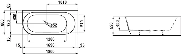 Laufen Badewanne „PRO“ vorwand 180 × 80 cm, rechts in Weiß Laufen Badewanne „PRO“ vorwand 180 × 80 cm, rechts in Weiß