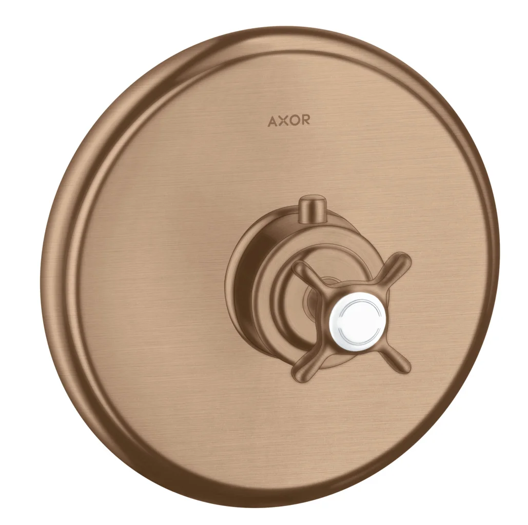 Hansgrohe AXOR Montreux Thermostat Unterputz HighFlow mit Kreuzgriff in Brushed Red Gold, max. Durchfluss 59 l/min bei 3 bar, einstellbare Temperaturbegrenzung, Rückflussverhinderer, Schalldämpfer, Anschluss Grundkörper