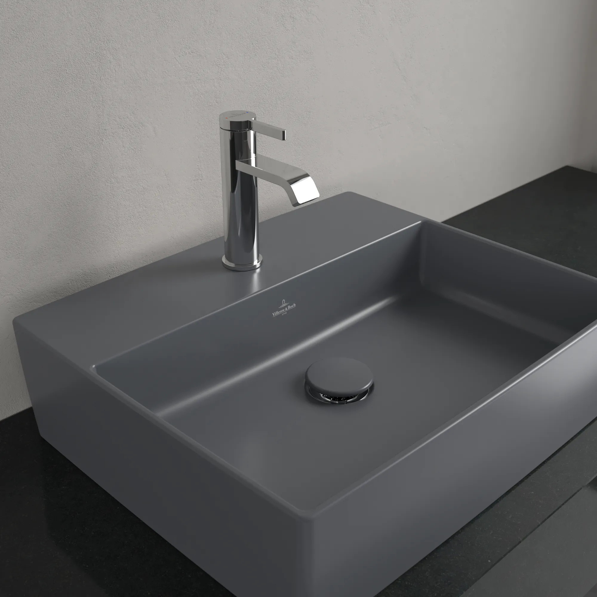Villeroy & Boch Aufsatzwaschtisch aus TitanCeram „Memento 2.0“ 498 × 420 × 139 mm, mit Hahnlochbohrung, Hahnlochposition mittig in Graphite