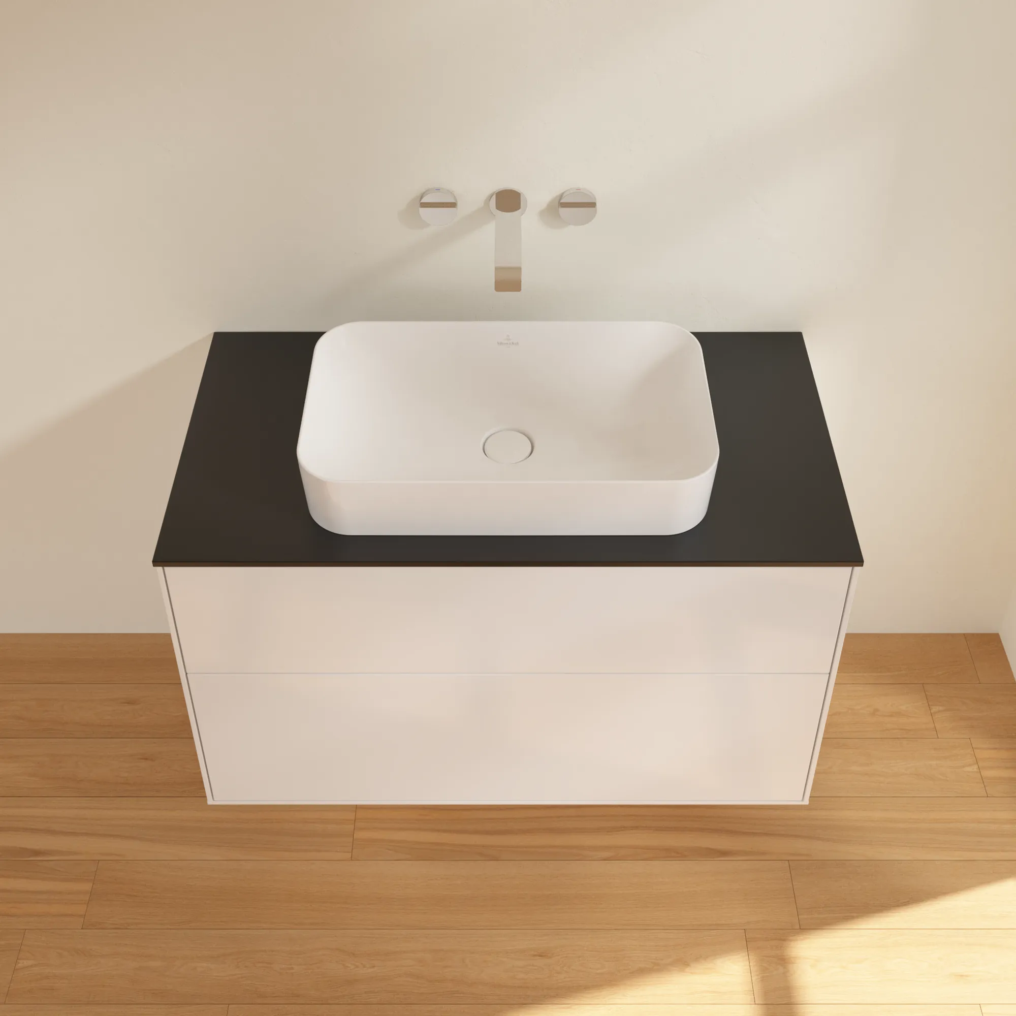Villeroy & Boch Waschtischunterschrank „Finion“ für Schrankwaschtisch 1000 × 603 × 501 mm Glossy White Lacquer, ohne Hahnlochbohrung, für Becken mittig