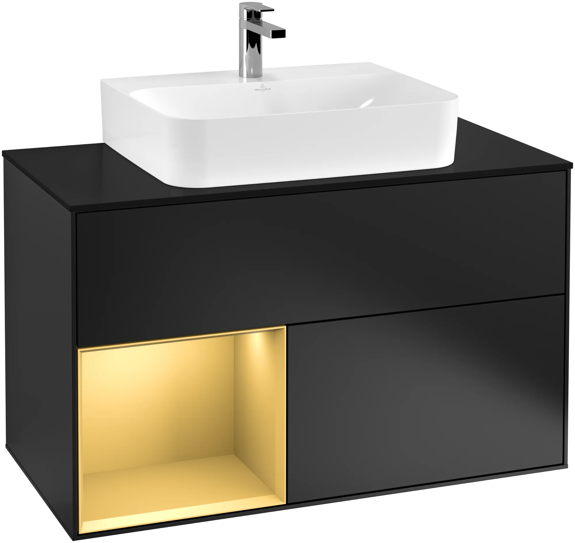 Villeroy & Boch Waschbeckenunterschrank Finion F11, 1000x603x501 mm, Black Matt Lacquer mit Gold Akzenten, mit Beleuchtung und Push-to-open Funktion Villeroy & Boch Waschbeckenunterschrank Finion F11, 1000x603x501 mm, Black Matt Lacquer mit Gold Akzenten, mit Beleuchtung und Push-to-open Funktion