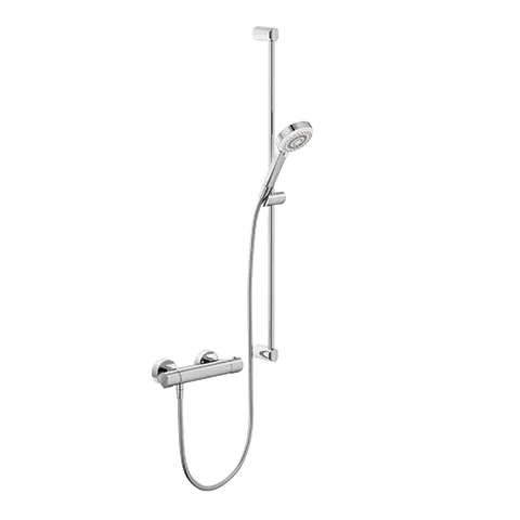 Kludi-DIVE S Shower-Duo 3S Wandstange L=900mm chrom - Thermostat-Brause-Armatur mit 3 Strahlarten und höhenverstellbarer Handbrausehalterung