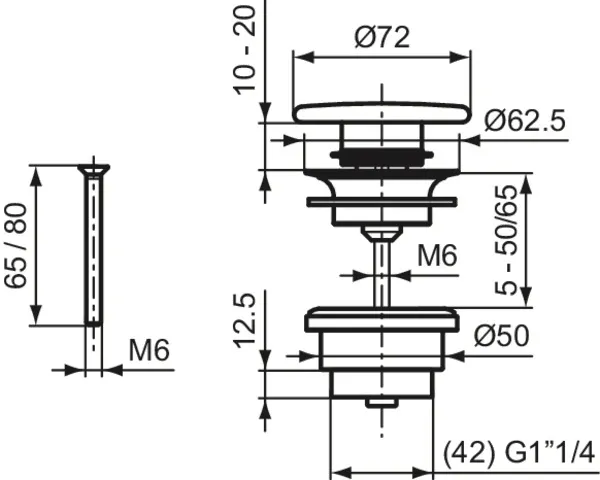 Ideal Standard Push-Open-Ventil Weiß (Alpin), 72x72 mm, für Waschtisch, verschließbar