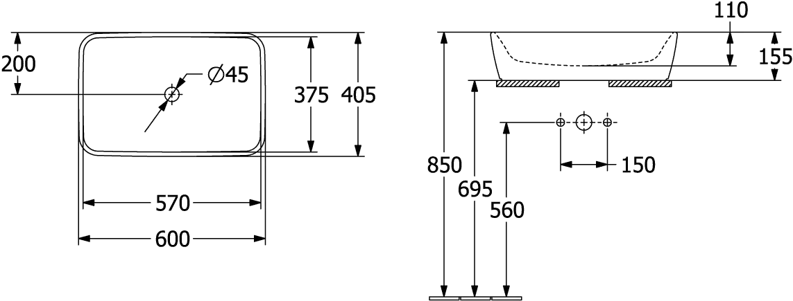 Villeroy & Boch Aufsatzwaschtisch „Architectura“ 600 × 405 × 155 mm in Weiß Alpin Villeroy & Boch Aufsatzwaschtisch „Architectura“ 600 × 405 × 155 mm in Weiß Alpin