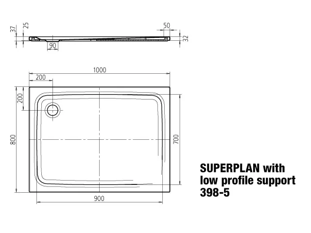 Kaldewei rechteck Duschwanne „Superplan Classic“ 100 × 80 cm ohne Oberflächenbeschichtung, mit Perl-Effekt, in schwarz matt