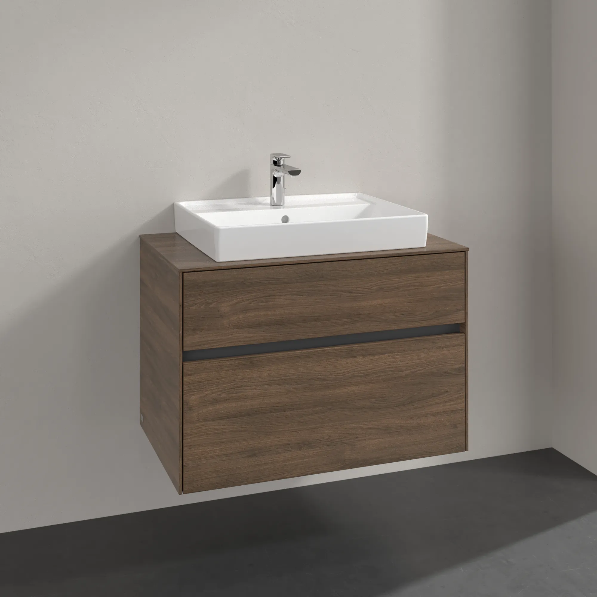 Villeroy & Boch Waschbeckenunterschrank Collaro Arizona Oak, 800x548x500 mm, Eckig mit SoftClosing und integrierten Aluminiumgriffen Villeroy & Boch Waschbeckenunterschrank Collaro Arizona Oak, 800x548x500 mm, Eckig mit SoftClosing und integrierten Aluminiumgriffen