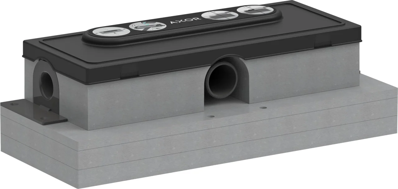 Hansgrohe AXOR uBox universal Duschrinnenablaufgehäuse, flache Installation, Sperrwasserhöhe 30 mm, Mindestbauhöhe 57 mm, Ablaufleistung bis zu 25 l/min mit Siphon, DN40 Anschluss Hansgrohe AXOR uBox universal Duschrinnenablaufgehäuse, flache Installation, Sperrwasserhöhe 30 mm, Mindestbauhöhe 57 mm, Ablaufleistung bis zu 25 l/min mit Siphon, DN40 Anschluss