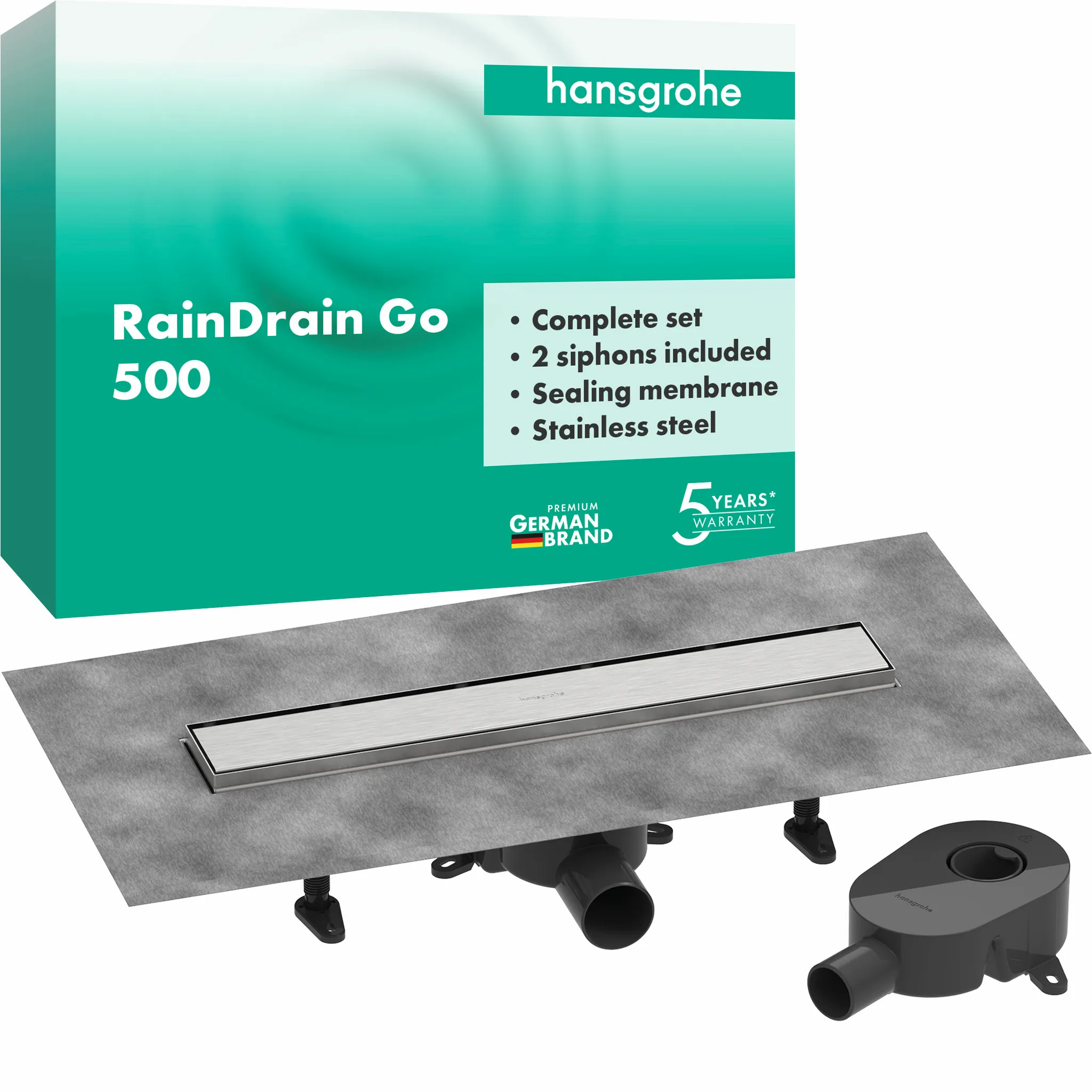 Hansgrohe RainDrain Go Komplettset Duschrinne 500 rückseitig befliesbar Hansgrohe RainDrain Go Komplettset Duschrinne 500 rückseitig befliesbar