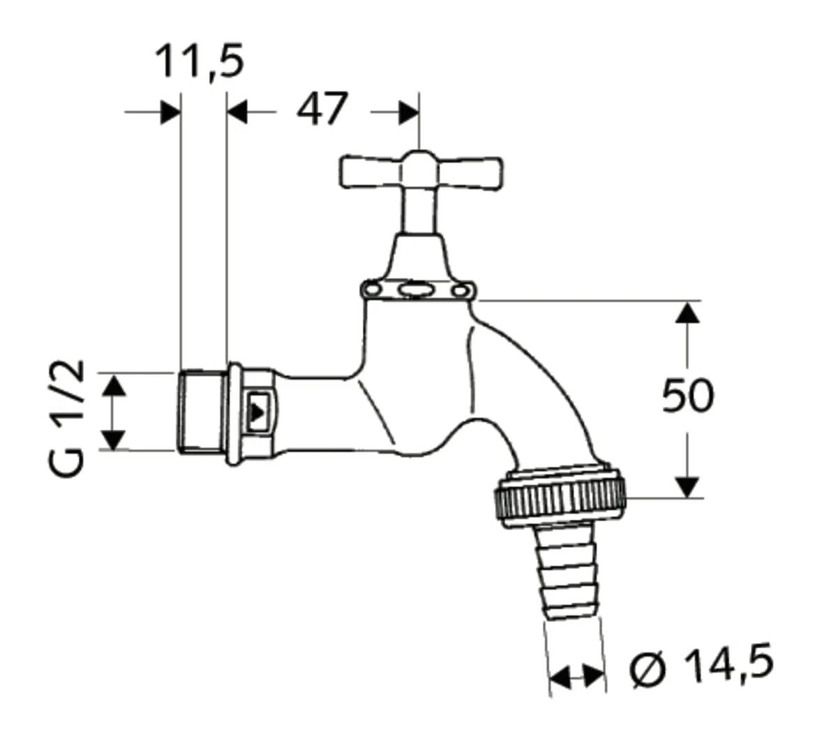 Auslaufventil, DN 15 G 1/2 AG, Schlauchverschraubung Ø 14,5 mm (DN 20 G 3/4 AG), mattchrom